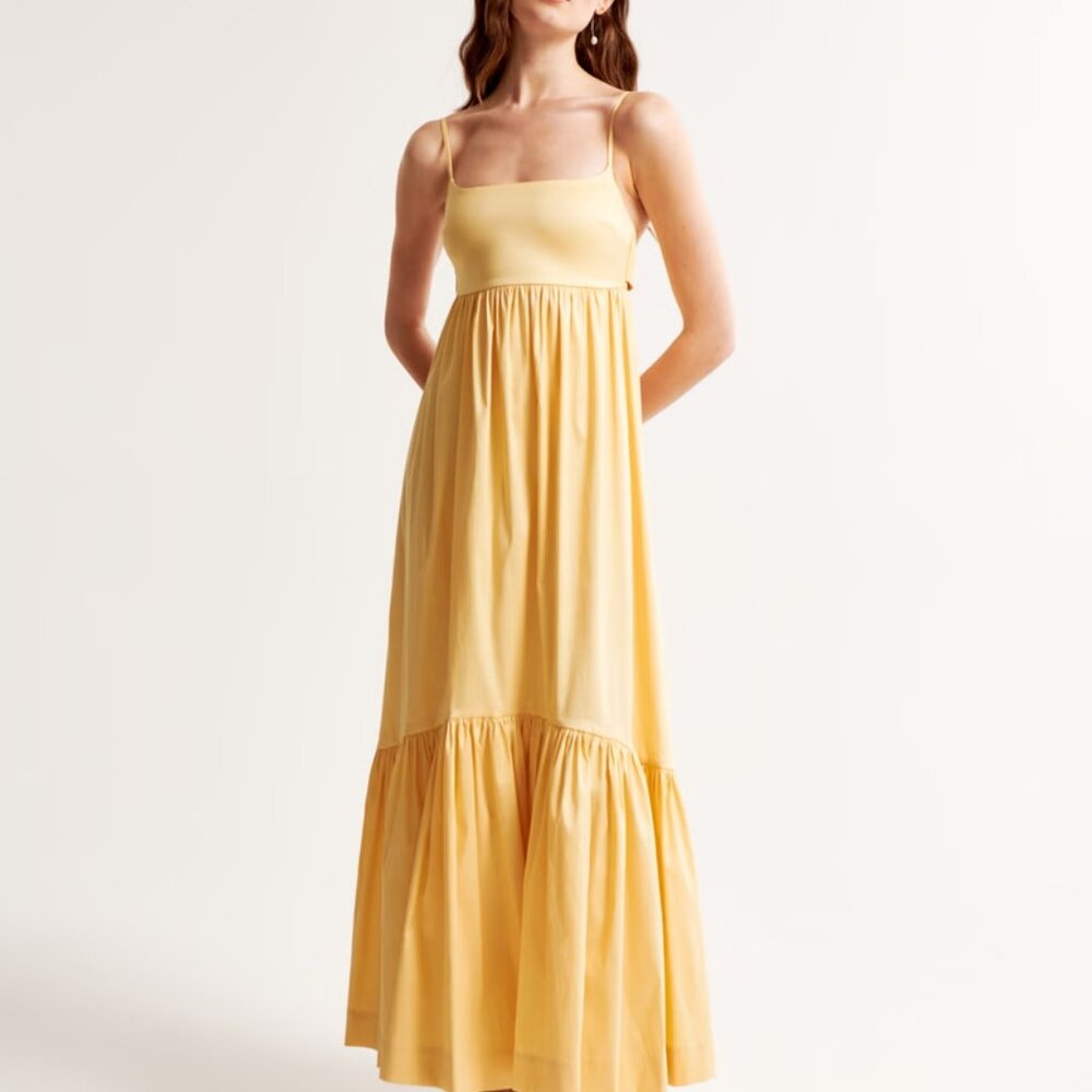 Abercrombie Drama Bow-Back Taffeta Maxi Dress - Sunny Yellow - NWT